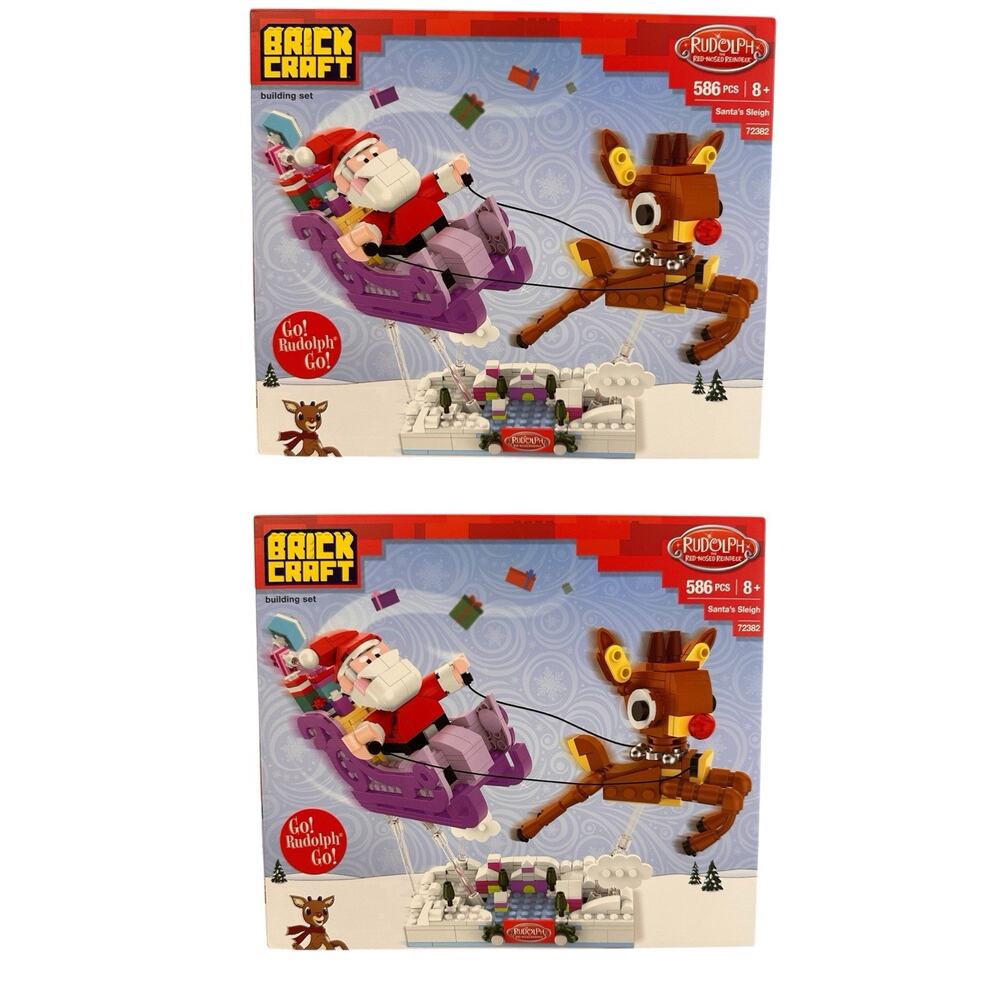 Brickcraft Rudolph the Red Nosed Reindeer Santa’s Sleigh Brick Set New Lot of 2